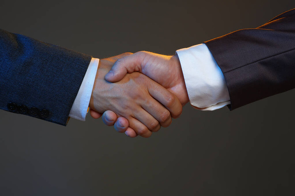 Partners shake hands, confirm decision, support each other - Foto, Imagem