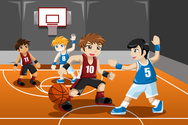 Niños jugando al baloncesto
  - Vector, Imagen
