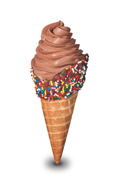 Шоколадное мороженое на вафельном конусе
 - Фото, изображение