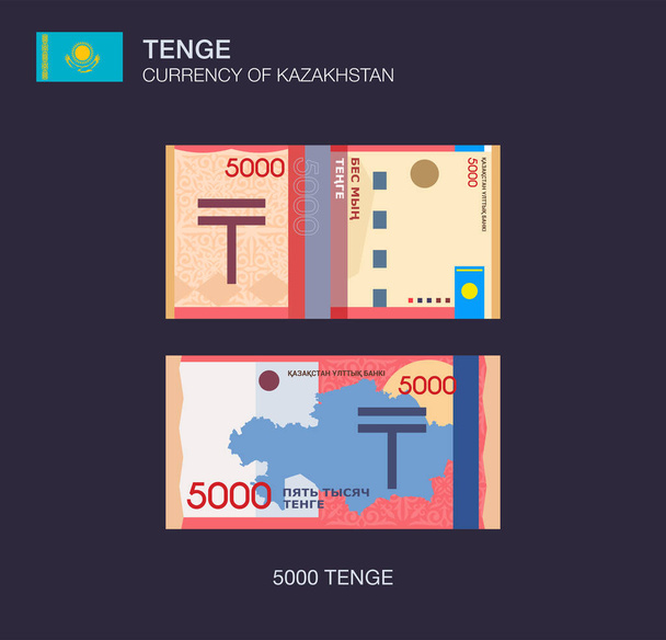 Monnaie du Kazakhstan. Kazakh cinq mille tenge. Modèle d'illustration vectorielle plate. - Vecteur, image
