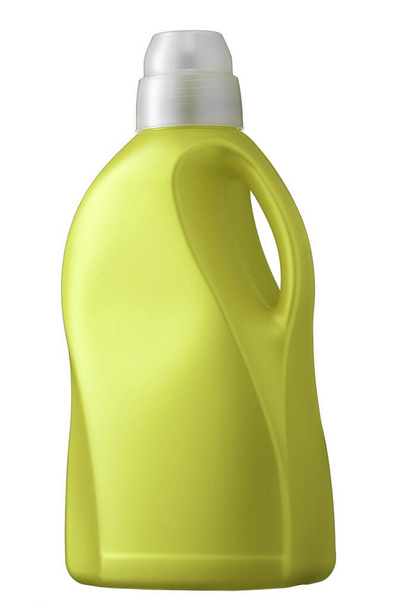 Plastikowa butelka do chemikaliów lub środków czyszczących izolowanych na białym tle. Widok z przodu z miejscem na logo - Zdjęcie, obraz