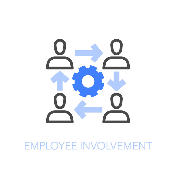 従業員の関与は、作業プロセスにおける従業員のシンボルです。ウェブサイトやプレゼンテーションに簡単に使用できます。. - ベクター画像