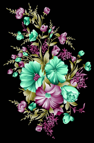 黒を基調とした美しい織物の花のデザイン - 写真・画像