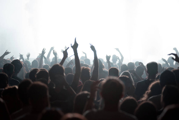 Crowd of people partying at live concert at music festival - Photo, Image