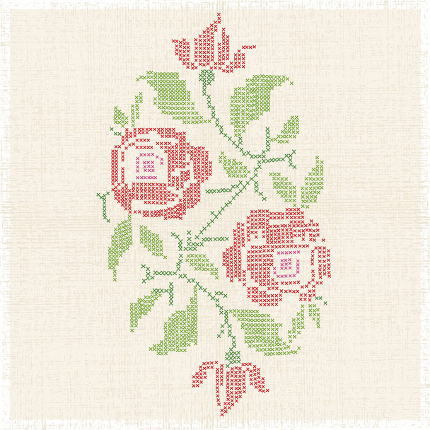 Vector imitatie van de vintage deken met borduurwerk Rose sierlijk. Kruissteek roos. Kruissteek. - Vector, afbeelding