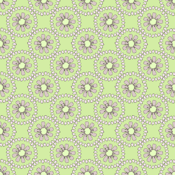 A repeating pattern. Seamless flower ornament. Doodle floral drawing. Handmade graphics. Bedding green and pink shades. For a wedding and Valentines day.Printing on wallpaper and packaging. - Fotó, kép