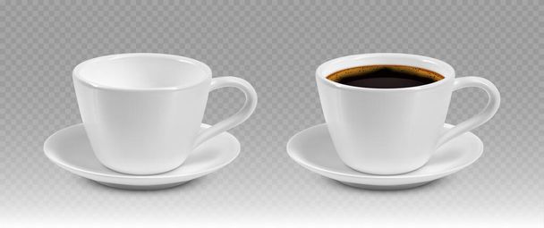 White realistic coffee cups isolated on transparent background - Vector, Image