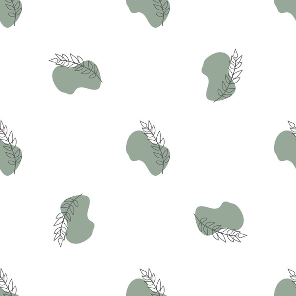 Seamless pattern with leaves and abstract shapes. Abstract Minimalistic Art. Cute kids nursery repeat background. Design in boho style for printing on textile or paper. - Vector, imagen
