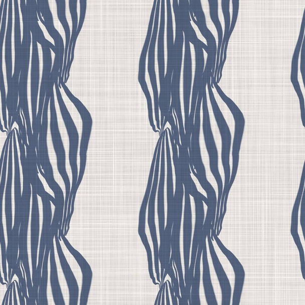 Seamless French country kitchen stripe fabric pattern print. Blue yellow white vertical striped background. Batik dye provence style rustic woven cottagecore textile.  - Photo, Image