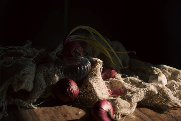 Onion still life dutch style painting - Fotografie, Obrázek