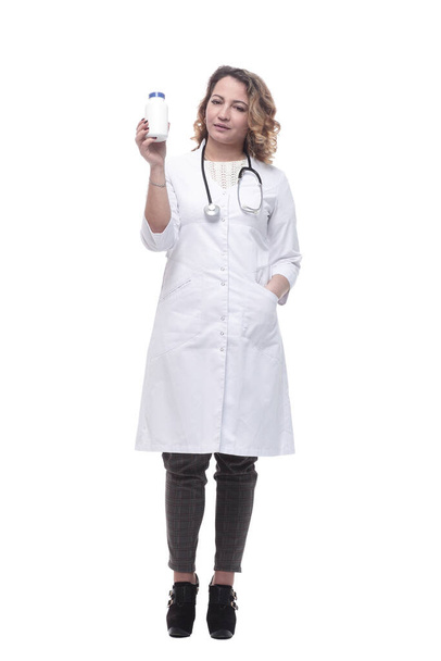 young woman doctor showing her business card. - Φωτογραφία, εικόνα