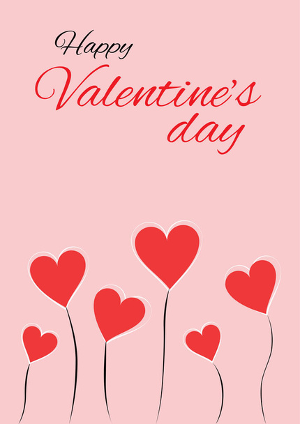 Vector illustration pink color Valentines day greeting card with text at the top and heart shapes as flowers - Vektor, obrázek
