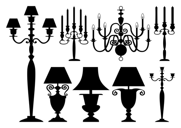 Set of antique lighting silhouettes - Vector, Image