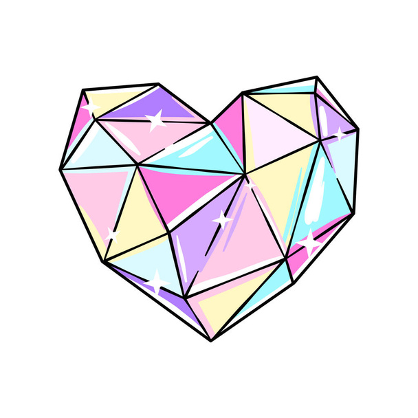 Diamond, crystal heart, vector drawing - Vetor, Imagem