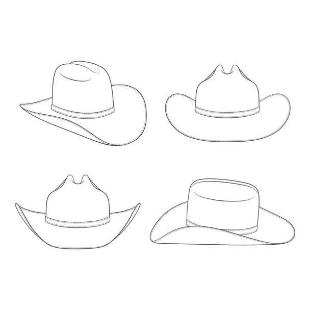 Set of black and white illustrations with cowboy hat. Isolated vector objects on a white background. - Vector, afbeelding