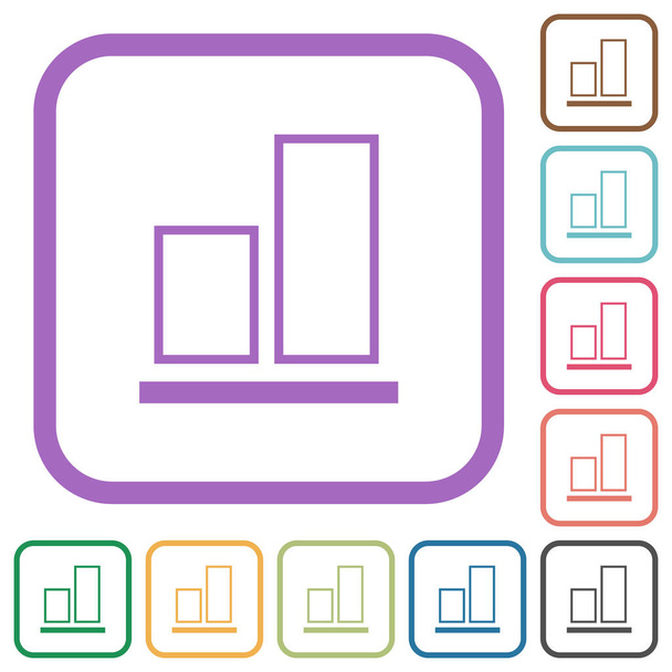 Align to bottom outline simple icons in color rounded square frames on white background - Vector, Image