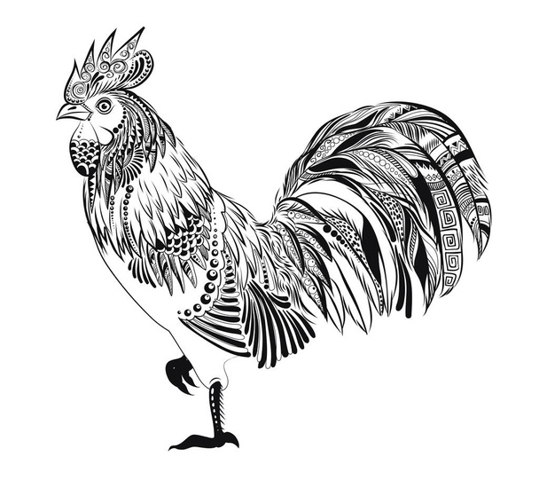 Rooster coloring book. Anti-stress illustration. Coloring for adult in zentangle style. - Vektor, kép