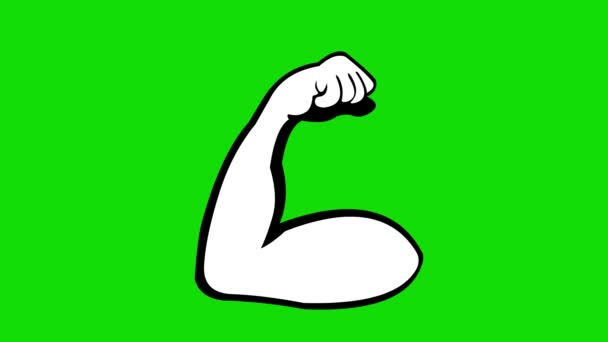 animación en bucle de un brazo que contrae el bíceps, dibujado en blanco y negro. Sobre un fondo clave de croma verde - Metraje, vídeo