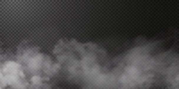 Λευκό καπνό που απομονώνεται σε διαφανές μαύρο φόντο. PNG. Ειδικό εφέ έκρηξης ατμού. Αποτελεσματική υφή ατμού, ομίχλης, καπνού. Εικονογράφηση διανύσματος - Διάνυσμα, εικόνα