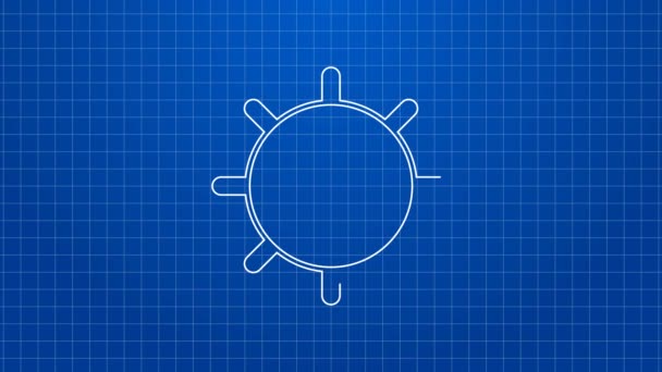 Fehér vonal Hajó kormánykerék ikon elszigetelt kék alapon. 4K Videó mozgás grafikus animáció - Felvétel, videó