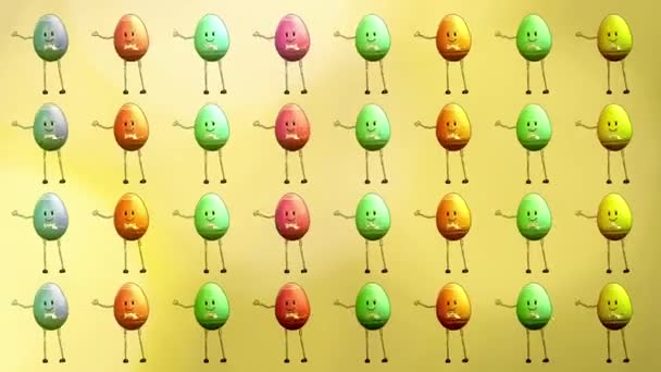 группа разноцветных танцующих пасхальных яиц - Кадры, видео