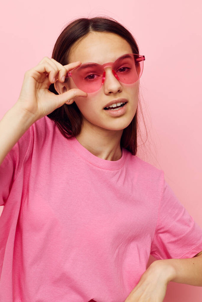 optimistic young woman in stylish glasses posing emotions Lifestyle unaltered - Фото, зображення