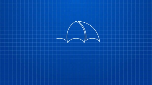 Weiße Linie Regenschirm-Symbol isoliert auf blauem Hintergrund. Versicherungskonzept. Wasserdichtes Symbol. Schutz, Sicherheit, Sicherheitskonzept. 4K Video Motion Grafik Animation - Filmmaterial, Video