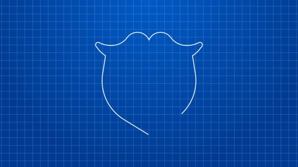 Weiße Linie Schnurrbart und Bart-Symbol isoliert auf blauem Hintergrund. Barbershop-Symbol. Gesichtsfrisur. 4K Video Motion Grafik Animation - Filmmaterial, Video