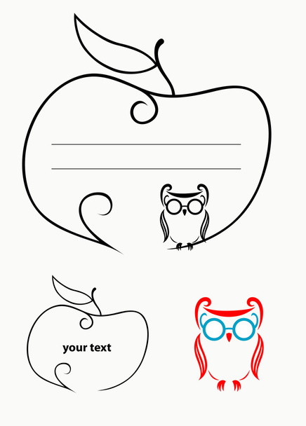 Label with apple and owl bird decoration - Vector, Image