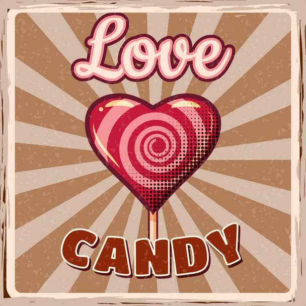 Люблю цукерки Lollipop у формі серця на плакаті для паличок. Retro Vintage Valentine Day Приклад вектора - Вектор, зображення