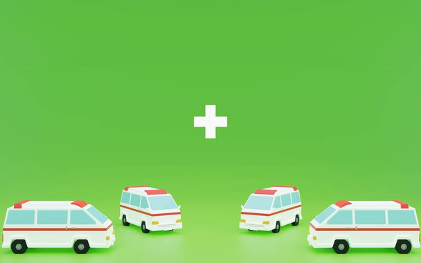 3DCG Ambulâncias recolhidas sob uma cruz branca Imagem do sistema médico de emergência - Foto, Imagem