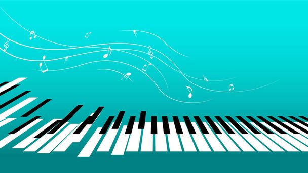 Abstract Piano Music Keyboard Instrument With Flying Keys And Notes Song Melody Audio Sound Vector Design Style Concept For Concert, Performance, Relax - ベクター画像