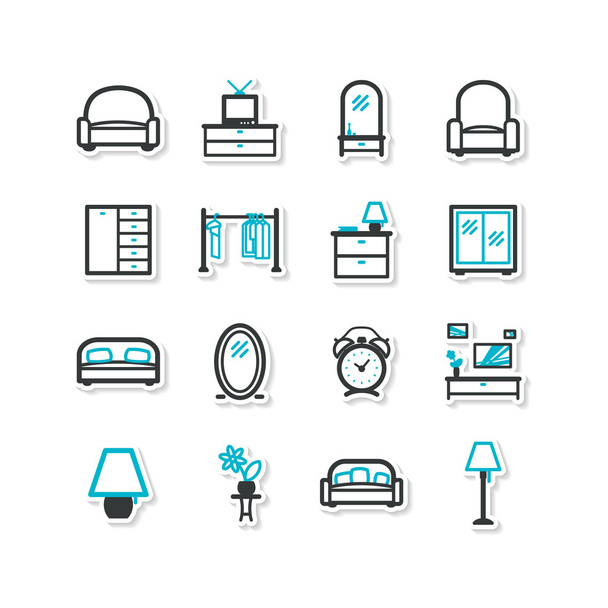 Set of icons - a home interior, drawing room. - Vector, Image
