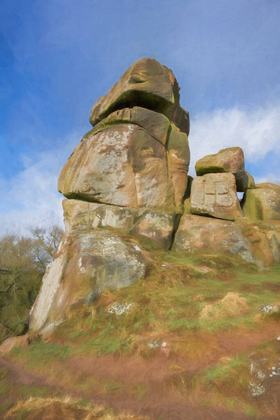 Peinture numérique de la formation de roches calcaires Stride de Robin des Bois dans le Derbyshire Dales, parc national du Peak District. - Photo, image