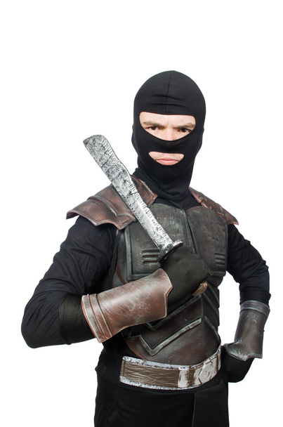 Ninja con cuchillo aislado en blanco - Foto, imagen