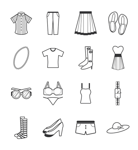 Ícones de roupas de senhora
 - Vetor, Imagem