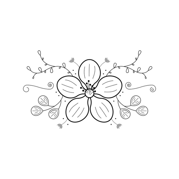Abstract Hand Drawn Flower Plant Botanic Floral Nature Bloom Doodle Concept Vector Design Outline Style On White Background Isolated - Vecteur, image