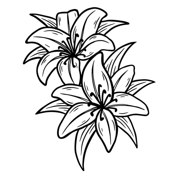 Hand Drawn Flower Rose leafs naturals isolated sticker black botanical Line Art illustration - Vecteur, image