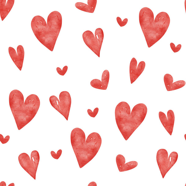 Seamless pattern with red watercolor hearts - Photo, image