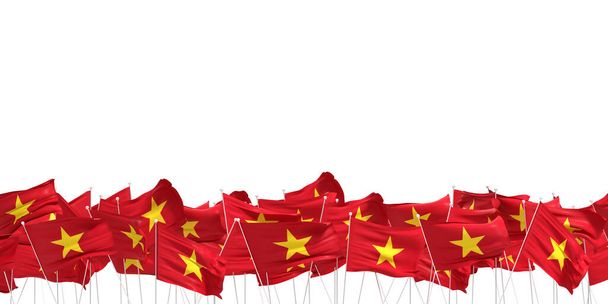 白い背景にベトナム国旗がたくさんあります- 3Dレンダリング - 写真・画像