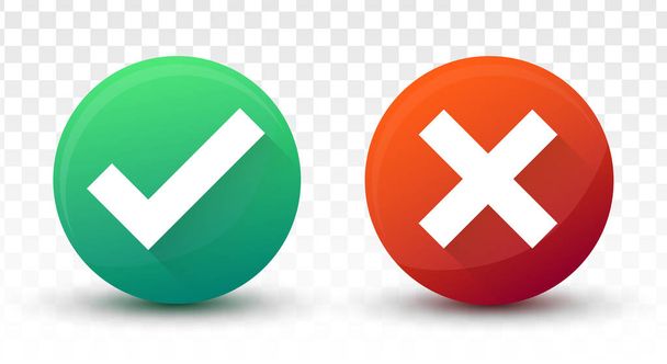 Realistic Right And Wrong 3D Check Mark Button On Transparent Background. Vector Illustration. - Vector, Image