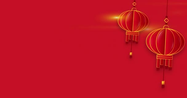 Chinese New Year festive background for the holidays. Asian elements with red and gold lanterns and lighting background. Happy New Year. 4K loop video animation. - Footage, Video