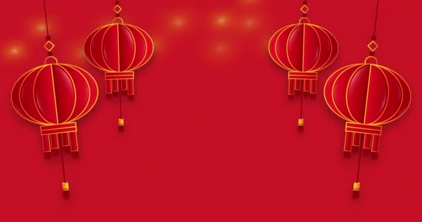 Fondo de la celebración del Año Nuevo Chino, linternas colgantes rojas y fondo de luces. Feliz Año Nuevo. Animación de vídeo en bucle 4K. - Metraje, vídeo