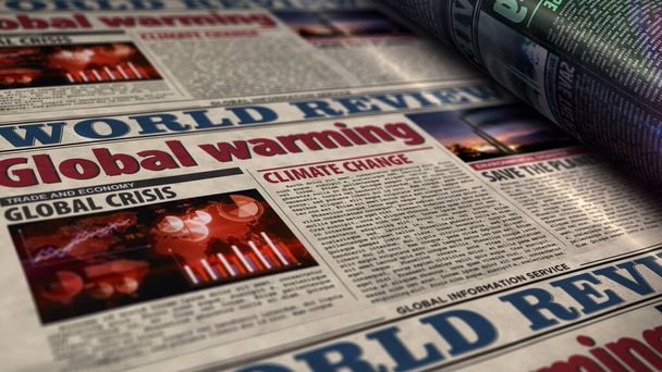 Global warming, climate change, ecology crisis and environment disaster. Newspaper print. Vintage press abstract concept. Retro 3d rendering illustration. - Photo, Image