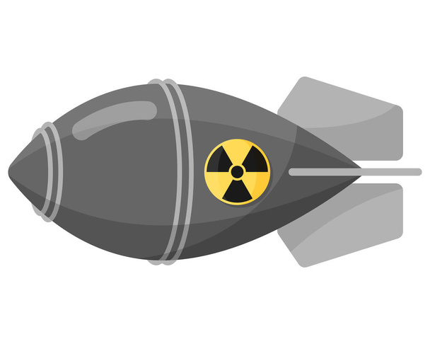 Gray nuclear or atomic bomb or warhead with radiation sign icon. Weapons of mass destruction. Military concept for army and war. Vector cartoon isolated illustration. - Vector, Image