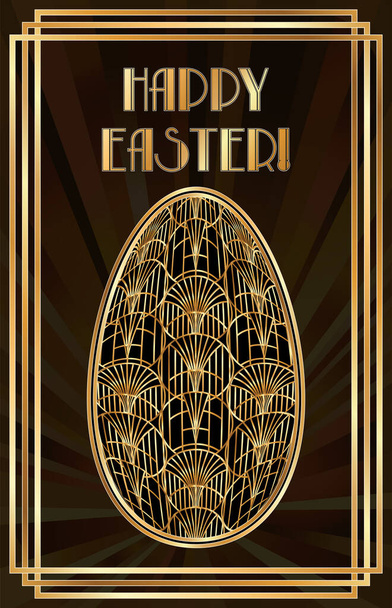 Happy Easter art deco invitation card with golden pattern, vector illustration - Wektor, obraz