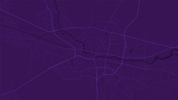 Púrpura Bydgoszcz ciudad vector mapa de fondo, carreteras e ilustración del agua. Proporción de pantalla ancha, hoja de ruta digital de diseño plano. - Vector, Imagen