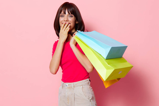 mujer compras emociones posando alegría Estilo de vida moda - Foto, imagen