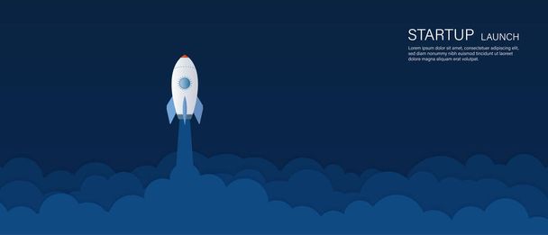 Rocket ship lancement Startup arrière-plan illustration vecteur. Concept de produit d'entreprise sur le marché, démarrage, croissance, idée créative. Vecteur EPS10. - Vecteur, image