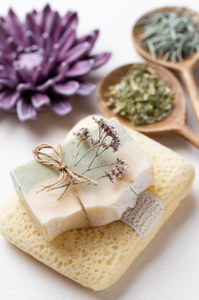 Natural handmade soap. Organic soap bars with plants extracts. - Zdjęcie, obraz